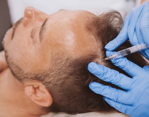 istockphoto-1164186891-612x612 Close up of a mature man receiving hairloss treatment injections in scalp by professional trichologist. Dermatologist doing scalp injections for mature male client with alopecia problem