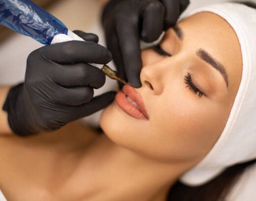 istockphoto-1184644734-612x612 Make up artist applying permanent make up on lips at beauty treatment. Beautician contouring young woman's lips and coloring it with special tool. She do the precise shaping crayon and then microblading.