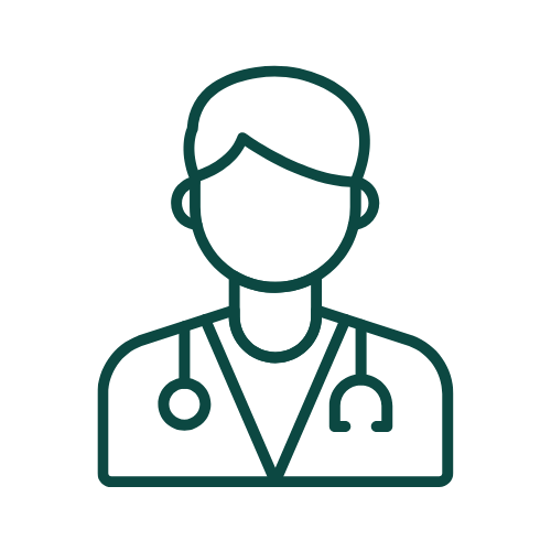 Simple line drawing of a person wearing a stethoscope around their neck, suggesting a medical professional—such as a doctor or nurse specializing in acne scar treatment in Anna Nagar—on a plain light background.