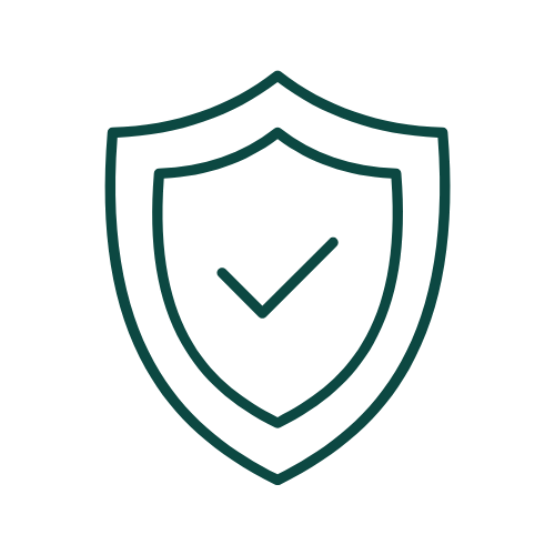 A simple green outline of a shield with a check mark inside, symbolizing security or protection—ideal for representing trusted acne scar treatment in Anna Nagar—set on a light gray background.