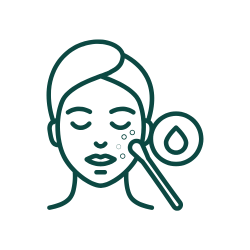 Line drawing of a woman’s face, eyes closed, with dots on her cheek. A magnifying glass with a droplet highlights the dots, suggesting skincare or acne scar treatment in Anna Nagar.